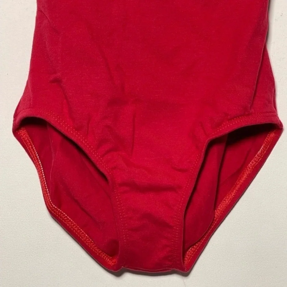 CM Theatricals Classwear Red Black Keyhole Dance Leotard Sleeveless Open X Back